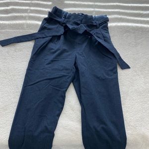 Loft navy blue pants, rushed, with a tie